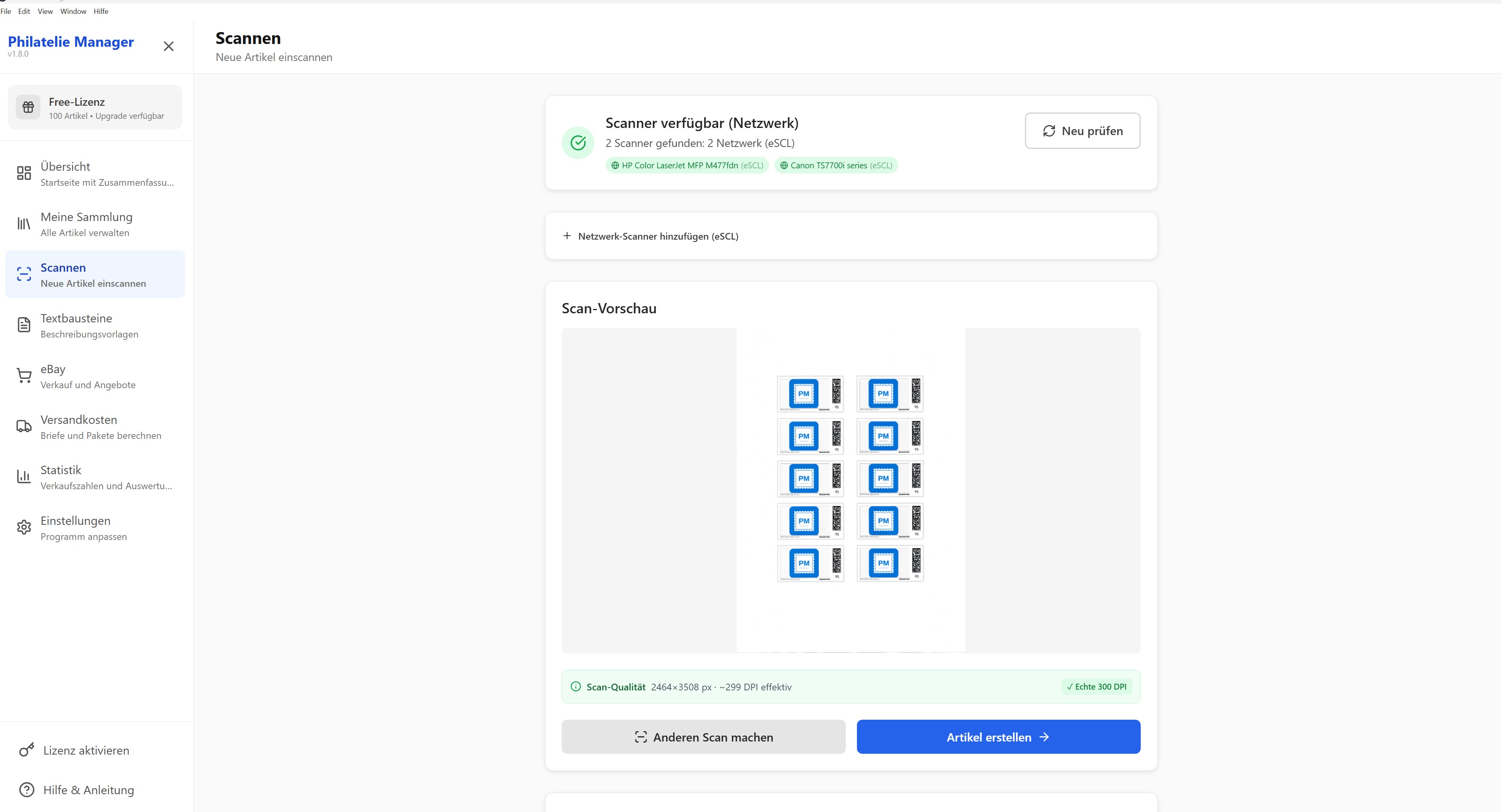 Scan-Vorschau mit 300 DPI