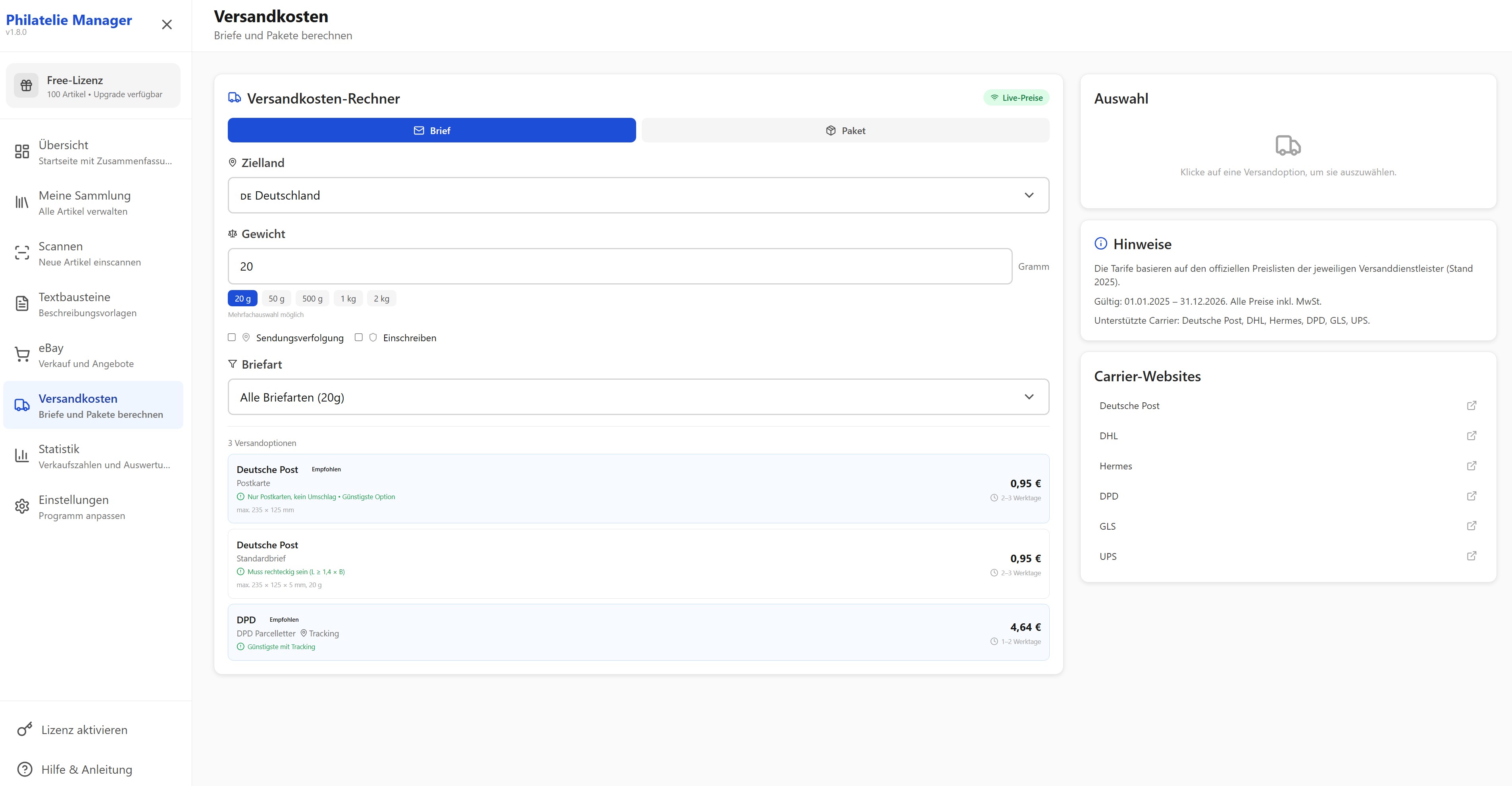 Versandkosten-Rechner